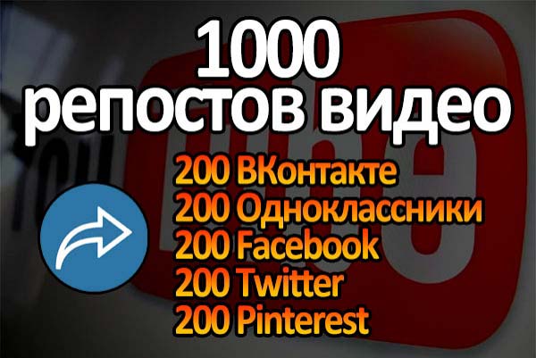 Размещу 1000 репостов вашего видео в разных соцсетях 1