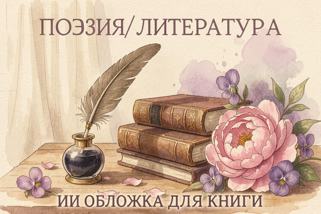 ИИ Обложка для книги в стиле inked sketch + акварель