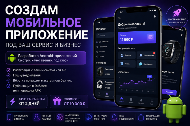Создам мобильное приложение под ваш сервис