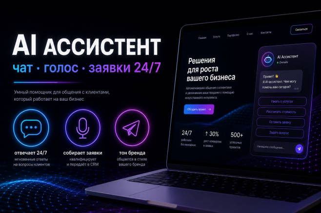 AI ассистент для сайта. Отвечает круглосуточно, собирает заявки