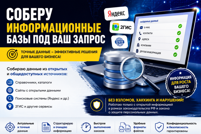 Соберу информационную базу под ваши задачи.