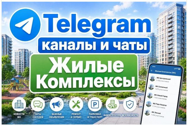 Каналы и чаты Telegram тематики Жилые Комплексы. База 20 000 шт