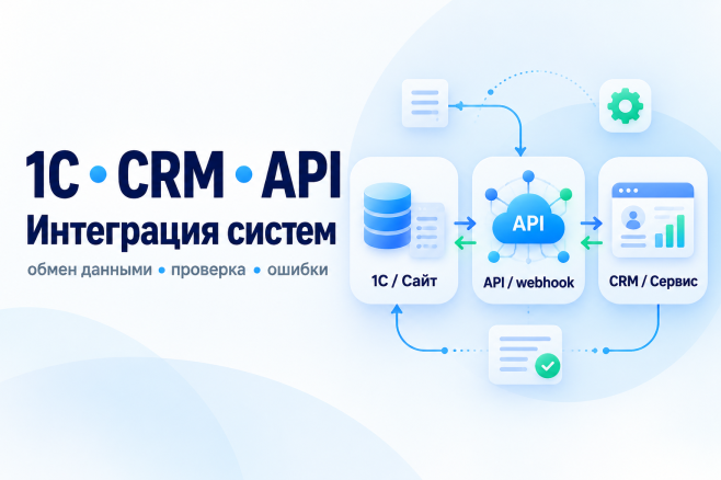 Настрою интеграцию 1С, CRM или сайта через API и webhook